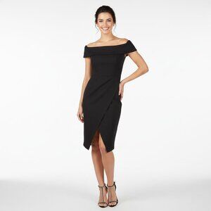 Runaway Heart Black Asymmetrical Cocktail Dress Off Shoulder Front Slit NEW